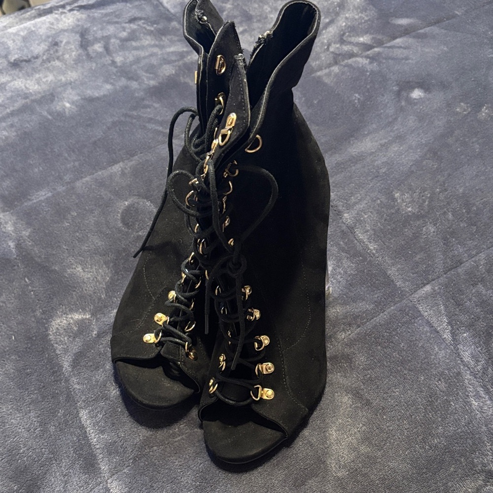 Black Lace-Up Ankle Boots